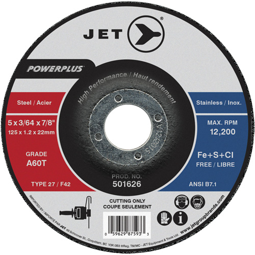 A60T PowerPlus Cut-Off Wheel, 5" x 3/64", 7/8" Arbor, Type 27, 12200 RPM Helyx Safety & Industrial Supplies