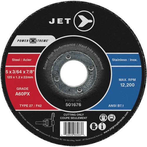 Meule &agrave; tronçonner Power-Xtreme A60PX, 5" x 3/64", Arbre de 7/8", Type 27, 12 200 Tr/min Helyx Safety & Industrial Supplies