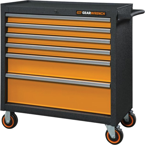 GSX Series Rolling Tool Cabinet, 6 Drawers, 36" W x 18-1/5" D x 37-2/5" H, Black/Orange Helyx Safety & Industrial Supplies