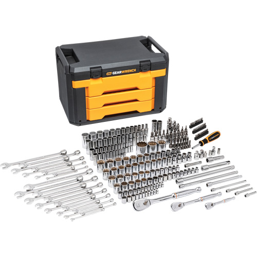Jeu d'outils pour m&eacute;canicien &agrave; 12 pans dans boîte de rangement &agrave; trois tiroirs Helyx Safety & Industrial Supplies