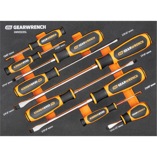 Jeu de tournevis bimat&eacute;riau &agrave; fente dans un plateau de rangement en mousse, 9 m Helyx Safety & Industrial Supplies