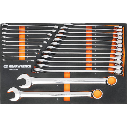Jeu de cl&eacute;s mixtes m&eacute;triques et longues &agrave; 12 pans dans un plateau de rangement en mousse, Ouverte, 24 morceaux, M&eacute;trique Helyx Safety & Industrial Supplies