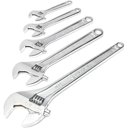 Jeu de cl&eacute;s chrom&eacute;es, Ajustable, 5 morceaux, Imp&eacute;rial et m&eacute;trique Helyx Safety & Industrial Supplies