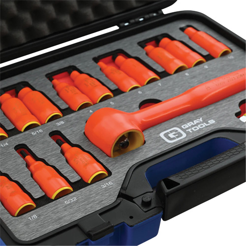 3/8" Drive SAE & Metric Hex Bit Insulated Socket and Attachment Set, 1000 V, 16 Pcs Helyx Safety & Industrial Supplies