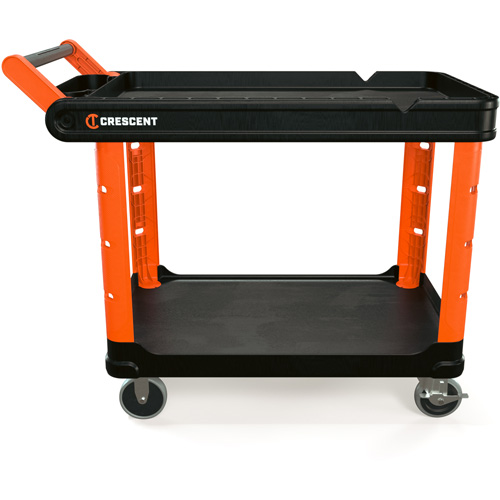 RAILWORKS 2-Shelf Industrial Utility Cart with 5" Hard Casters, 47" L x 24-1/2" W x 34" H, Black/Orange Helyx Safety & Industrial Supplies