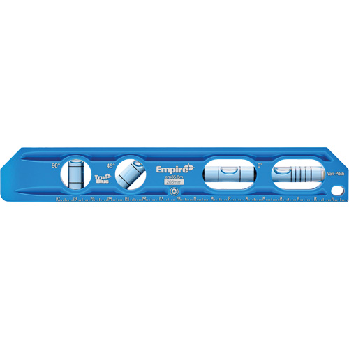 TRUE BLUE&reg; Die Cast Torpedo Level, 8" L, Aluminum, 4 Vials, Magnetic Helyx Safety & Industrial Supplies