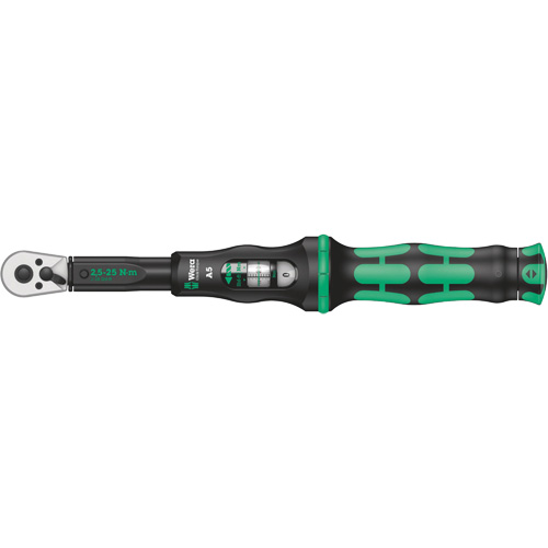 Click-Torque A 5 Torque Wrench with Reversible Ratchet, Click, 1/4" Square Drive, 2.5 - 25 Nm Helyx Safety & Industrial Supplies