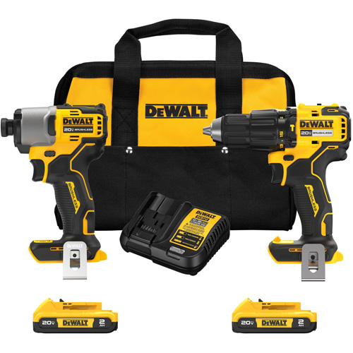 Ensemble de perfomarteau compact sans fil et sans balai de 1/2" & tournevis &agrave; chocs de 1/4", Lithium-ion, 20 V Helyx Safety & Industrial Supplies