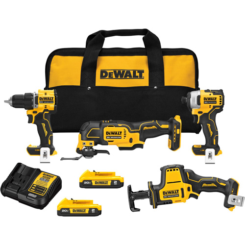 Ensemble quatre outils sans fil  &agrave; moteur sans balai ATOMIC, Lithium-ion, 20 V Helyx Safety & Industrial Supplies