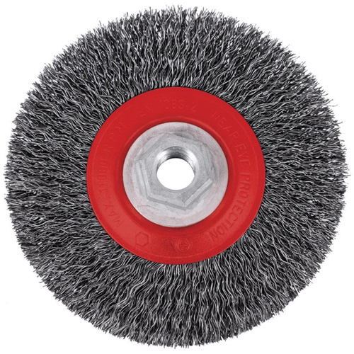 5C14T High Performance Crimped Wire Brush, 5" Dia., 0.014" Fill, 5/8"-11NC Arbor Helyx Safety & Industrial Supplies