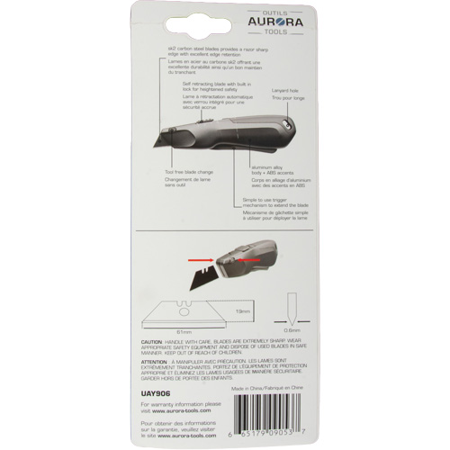 Couteau de s&eacute;curit&eacute; r&eacute;tractable , Acier inoxydable, Robuste, Prise en Plastique/Aluminium Helyx Safety & Industrial Supplies