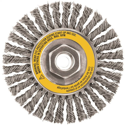 Wheel Brush, 4" Dia., 0.02" Fill, 5/8"-11 Arbor, Stainless Steel Helyx Safety & Industrial Supplies