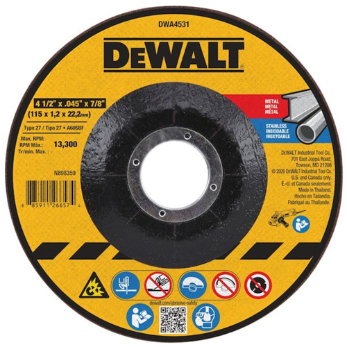 Meule &agrave; tronçonner pour m&eacute;tal, 4-1/2" x 0,045", Arbre de 7/8", Type 27, Oxyde d'aluminium Helyx Safety & Industrial Supplies