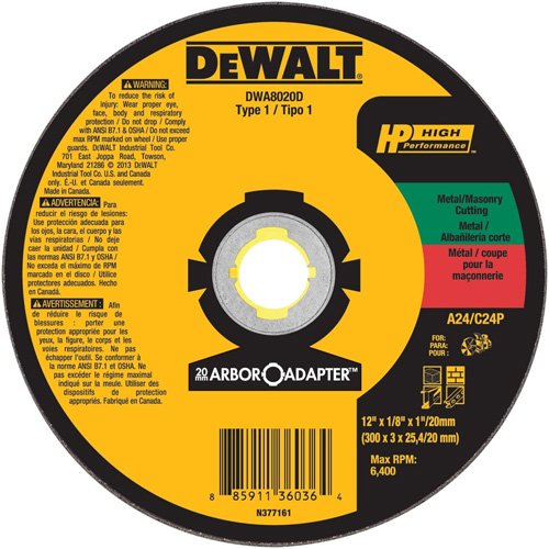 High Performance Cutting Wheel for Circular Saws, 12" x 1/8" Arbor, Aluminum Oxide Helyx Safety & Industrial Supplies