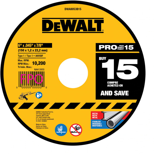 Metal Cutting Wheel, 6" x 0.045", 7/8" Arbor, Type 1, Aluminum Oxide Helyx Safety & Industrial Supplies