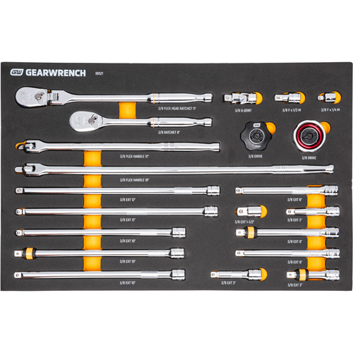 3/8" 90-Tooth Ratchet & Drive Tool Set with Foam Storage Tray Helyx Safety & Industrial Supplies