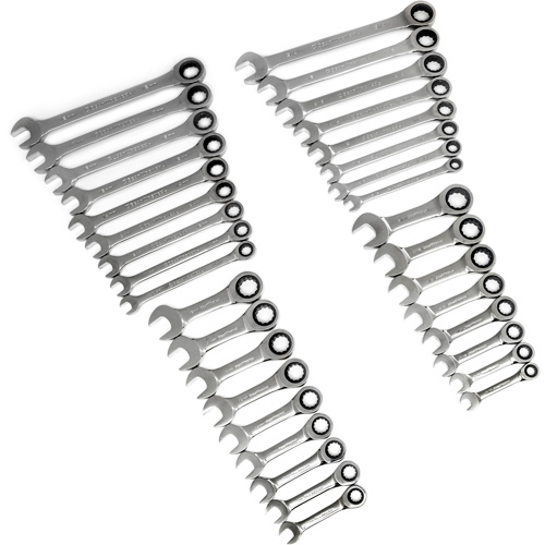 72-Tooth 12 Point Standard & Stubby Wrench Set, Ratcheting Combination, 34 Pieces, Imperial and Metric Helyx Safety & Industrial Supplies