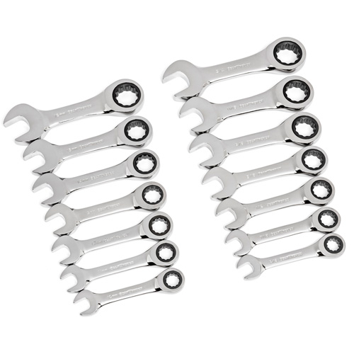 Jeu de cl&eacute;s courtes &agrave; 12 pans et 72 dents, Combinaison &agrave; cliquet, 14 morceaux, Imp&eacute;rial et m&eacute;trique Helyx Safety & Industrial Supplies