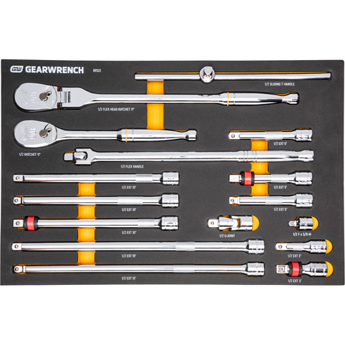 Ensemble d'outils &agrave; cliquet et d'entraînement 1/2" &agrave; 90 dents avec plateau de rangement en mousse Helyx Safety & Industrial Supplies