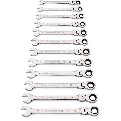 90-Tooth 12 Point Wrench Set, Flex Head/Ratcheting Combination, 12 Pieces, Metric Helyx Safety & Industrial Supplies