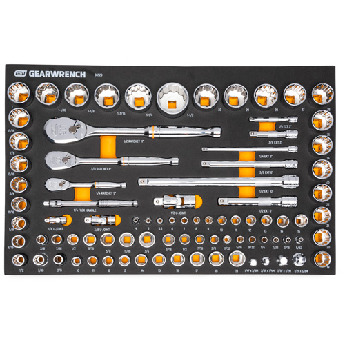 1/4", 3/8" & 1/2" 90-Tooth SAE/Metric Mechanics Tool Set with Foam Storage Tray Helyx Safety & Industrial Supplies