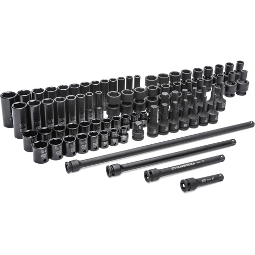 Jeu de douilles maîtresses SAE/m&eacute;triques &agrave; 6 pans, 80 Mcx, Chocs, Prise de 3/8", Profond Helyx Safety & Industrial Supplies