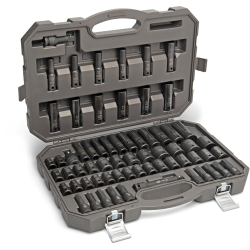 Jeu de douilles maîtresses SAE/m&eacute;triques &agrave; 6 pans, 80 Mcx, Chocs, Prise de 3/8", Profond Helyx Safety & Industrial Supplies