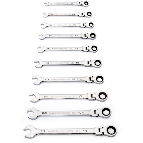 Jeu de cl&eacute;s SAE &agrave; 12 pans et 90 dents, T&ecirc;te articul&eacute;e/Combinaison &agrave; cliquet, 10 morceaux, Imp&eacute;rial Helyx Safety & Industrial Supplies