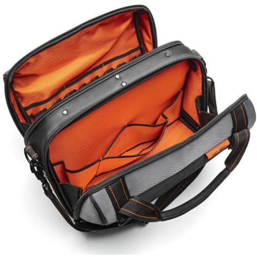 17" Tradesman Closed Top Tool Bag, Polyester, 3 Pockets, Black/Grey/Orange Helyx Safety & Industrial Supplies