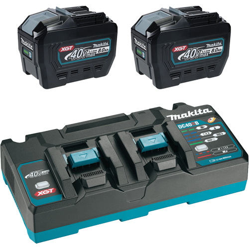 XGT Dual Port Rapid Charger Starter Kit with (2) 8 Ah Batteries, 40 V, Lithium-Ion Helyx Safety & Industrial Supplies