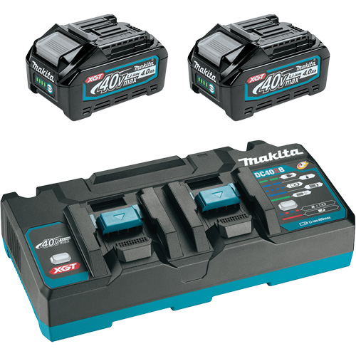 XGT Dual Port Rapid Charger Starter Kit with (2) 4 Ah Batteries, 40 V, Lithium-Ion Helyx Safety & Industrial Supplies