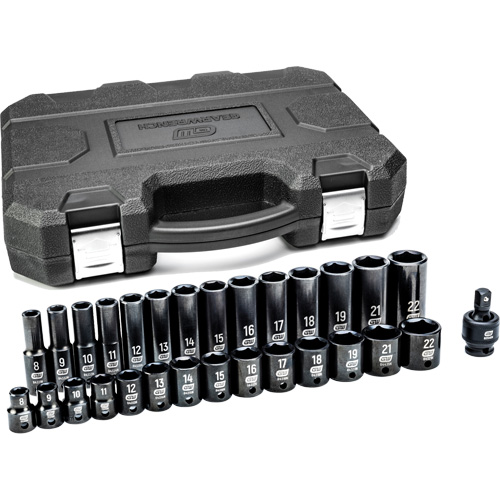 6-Point Metric Socket Set, 29 Pcs, Impact, 3/8" Drive Size, Deep Helyx Safety & Industrial Supplies