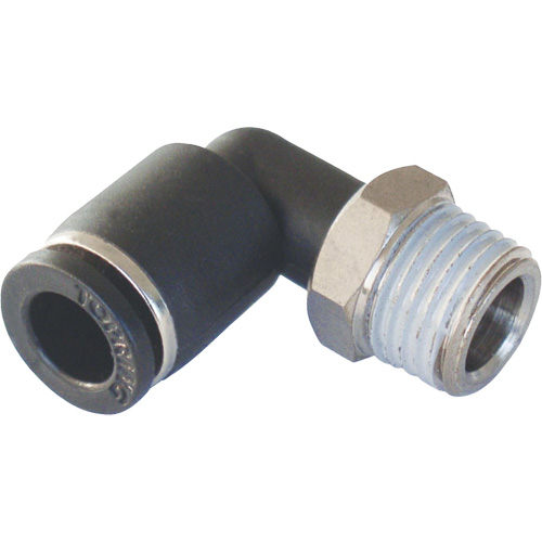 MAXFIT Push-to-Connect to Male NPT Elbow Adapter, 3/8" x 1/2" Dia., PBT Polymer Helyx Safety & Industrial Supplies