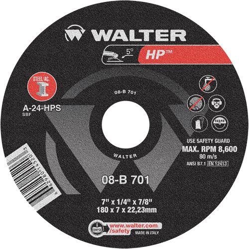 Meule HP &agrave; moyeu d&eacute;port&eacute;, 7" x 1/4", Arbre de 7/8", Type 28 Helyx Safety & Industrial Supplies