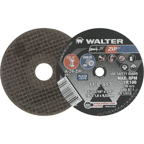 Zip Cut-Off Wheel, 4" x 1/16", 3/8" Arbor, Type 1, Aluminum Oxide, 19100 RPM Helyx Safety & Industrial Supplies