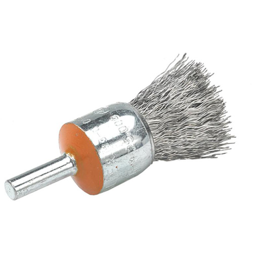 Mounted End Brush with Crimped Wires, 3/4", 0.014" Fill, 1/4" Shank Helyx Safety & Industrial Supplies