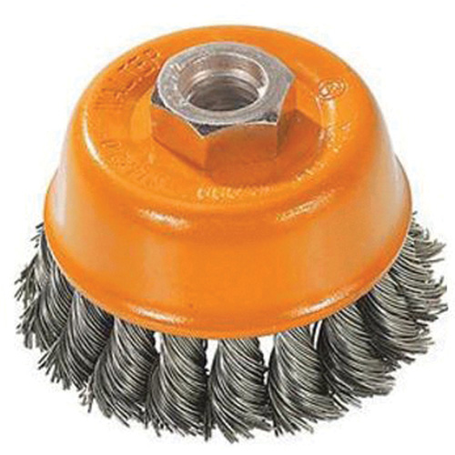 Knot-Twisted Wire Cup Brush, 3" Dia. x M10x1.25 Arbor Helyx Safety & Industrial Supplies