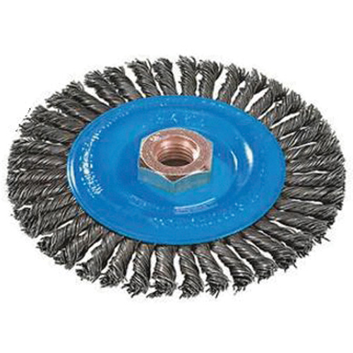 Stringer Bead Knotted Wire Brush, 4" Dia., 0.02" Fill, 5/8"-11 Arbor, Aluminum/Stainless Steel Helyx Safety & Industrial Supplies