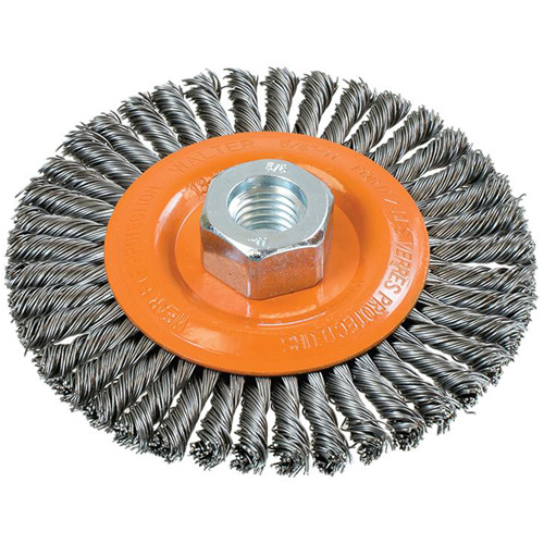 Stringer Bead Knotted Wire Brush, 4-1/2" Dia., 0.02" Fill, 5/8"-11 Arbor, Steel Helyx Safety & Industrial Supplies