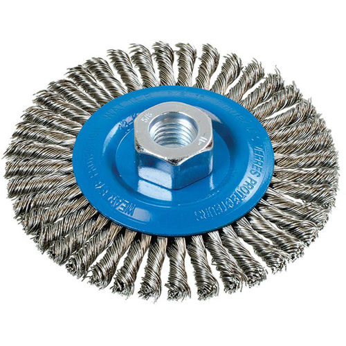 Brosse &agrave; fils nou&eacute;s pour cordons de soudure, Dia. 4-1/2", Fils 0,02", Arbre 5/8"-11, Aluminium/Acier inoxydable Helyx Safety & Industrial Supplies