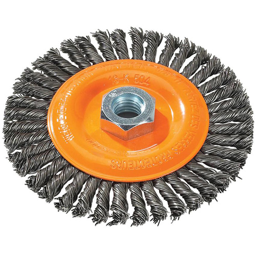 Brosse &agrave; fils nou&eacute;s pour cordons de soudure, Dia. 5", Fils 0,02", Arbre 5/8"-11, Acier Helyx Safety & Industrial Supplies