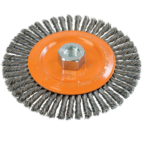 Brosse &agrave; fils nou&eacute;s pour cordons de soudure, Dia. 6", Fils 0,02", Arbre 5/8"-11, Acier Helyx Safety & Industrial Supplies