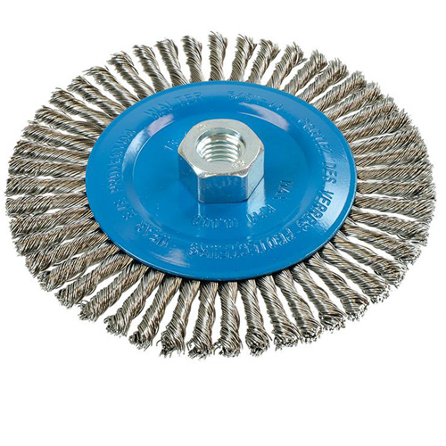 Knot-Twisted Stringer Bead Wire Wheel, 6" Dia., 0.02" Fill, 5/8"-11 Arbor, Aluminum/Stainless Steel Helyx Safety & Industrial Supplies