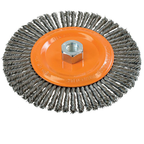 Stringer Bead Knotted Wire Brush, 6-7/8" Dia., 0.02" Fill, 5/8"-11 Arbor, Steel Helyx Safety & Industrial Supplies