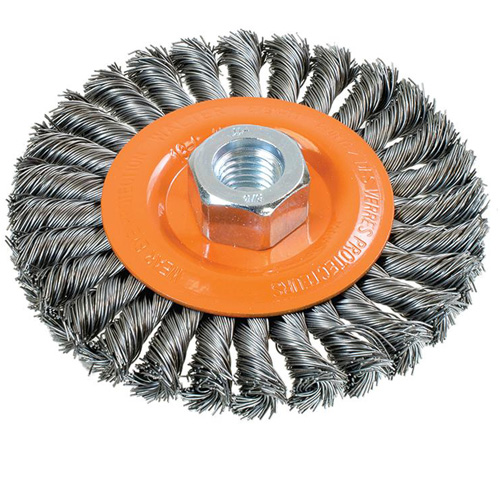 Brosse rotative &agrave; fils nou&eacute;s large, Dia. 4-1/2", Fils 0,02", Arbre 5/8"-11, Acier Helyx Safety & Industrial Supplies