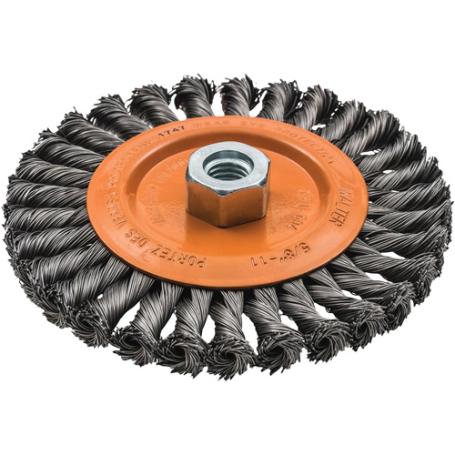 Wide Knotted Wire Wheel Brush, 5/8"-11 Arbor, Steel Helyx Safety & Industrial Supplies