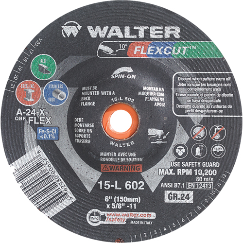 Meules &agrave; moyeu d&eacute;port&eacute; Flexcut, 5", 60 Grain, Oxyde d'aluminium, 5/8"-11, 12 200 Tr/min, Type 29 Helyx Safety & Industrial Supplies
