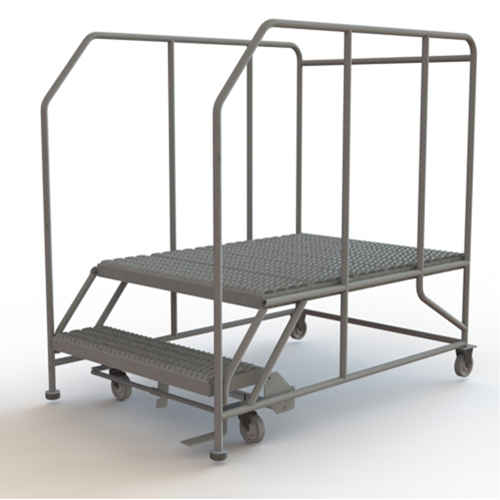 Mobile Work Platform, Steel, 2 Steps, 20" H, 48" D, 36" Step, Serrated Helyx Safety & Industrial Supplies
