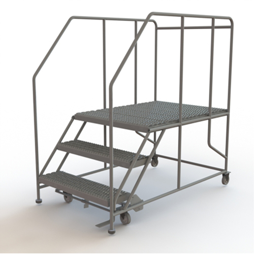 Mobile Work Platform, Steel, 3 Steps, 30" H, 48" D, 36" Step, Serrated Helyx Safety & Industrial Supplies