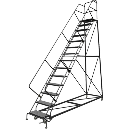 Safety Slope Rolling Ladder, 14 Steps, Perforated, 50° Incline, 140" High Helyx Safety & Industrial Supplies